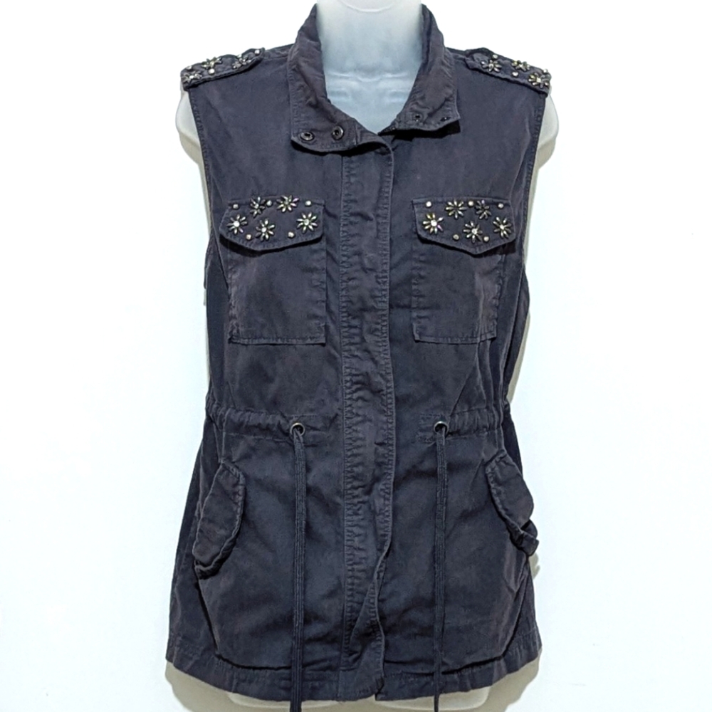 Forever 21 | Embellished Cargo Vest | GrayBlue | Utility | Retro | Punk | Grunge